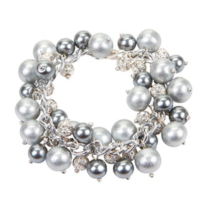 Pulsera Perla Gris Blanca Y Bola Con Piedra