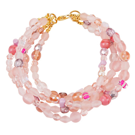 Pulsera Cuatruple De Cuentas Cristal Surtida Rosa