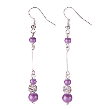 Aretes De Engarce De Perlas Destello Lavanda Con Cuenta Redonda De Cristales