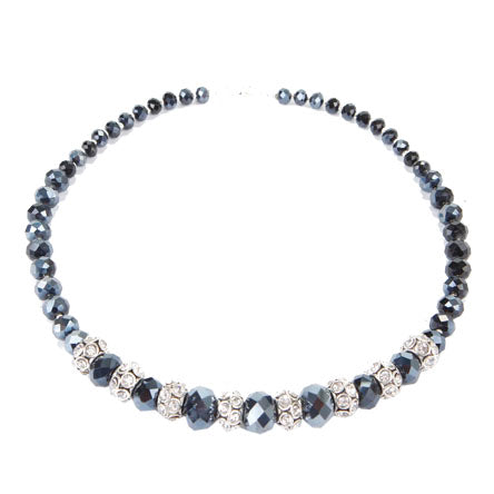 Collar Con Rondeles Negros Y Cuenta Con Piedra