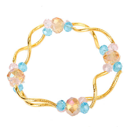 Pulsera Con Rondeles Turquesa/Rosa/Miel Y Tubito Grabado