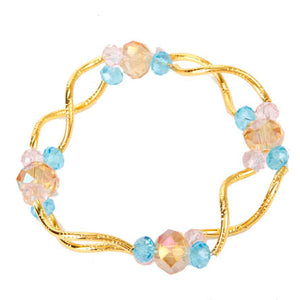 Pulsera Con Rondeles Turquesa/Rosa/Miel Y Tubito Grabado