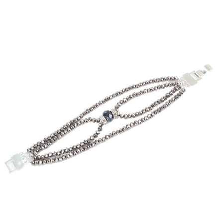 Pulsera Con Rondel De Piedra Y Rondel Cristal Lustre Negro/Plata
