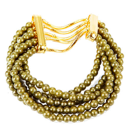 Pulsera Con Perlas Destellos Verdes Tubitos Grabados