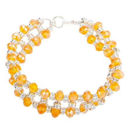 Pulsera Con Rondel Amarillo Y Cuenta Aro Metálica