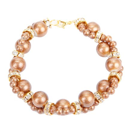 Pulsera De Perlas Con Destellos Café Con Rondeles De Piedra Oro