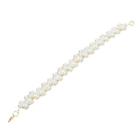 Pulsera De Perlas Blancas Con Crimp Bolita Oro