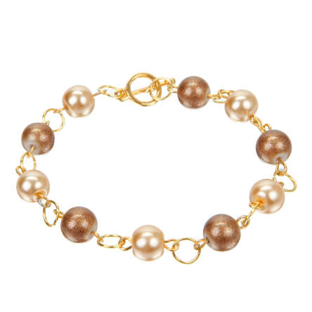 Pulsera De Perlas Café Claro/Café Obscuro