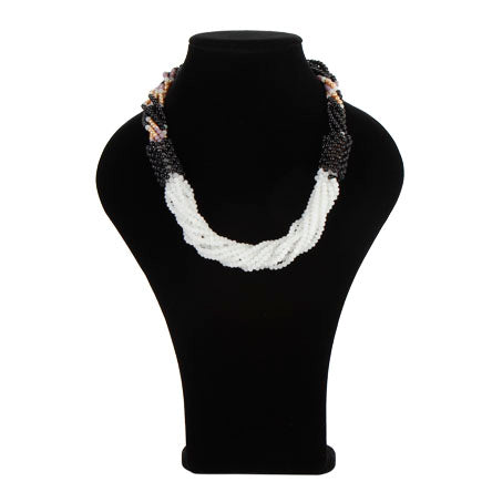 Collar De Perlas Blanco/Negro/Café Claro