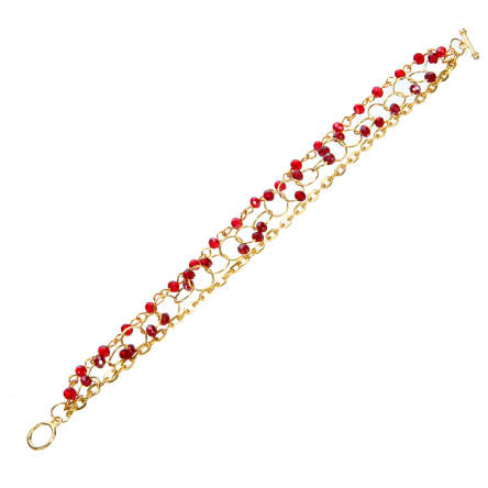 Pulsera De Cadena Oro Y Rondeles Rojo