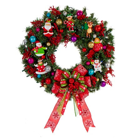 Corona De Adornos Navideños De Masa Y Esferas Surtidas