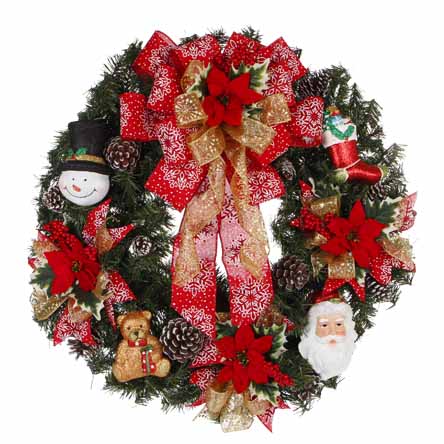 Corona Con Adornos Navideños Y Pick Nochebuenas/Cerezas