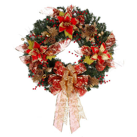 Corona De Nochebuenas Metálica/Terciopelo Y Pick De Navidad