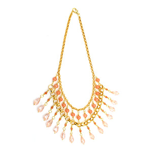 Collar Coral-Rosa Con Oro