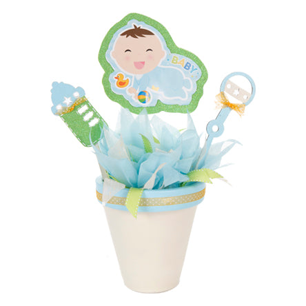 Centro De Mesa Con Maceta Y Pick De Bebe