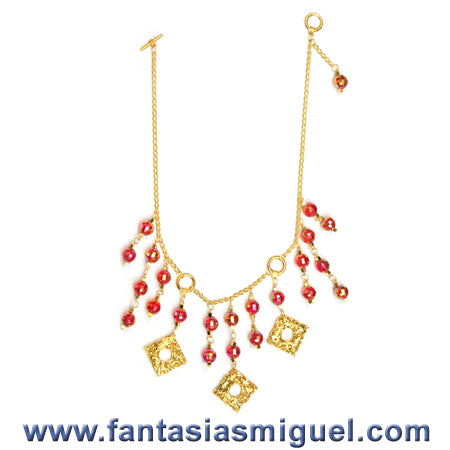 Collar Cta. Facetada Cta. Cubo, Rojo Dorado