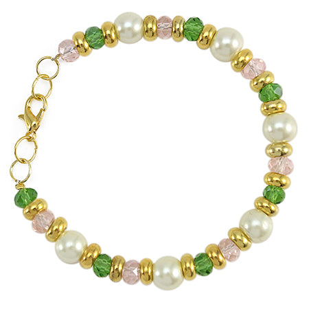 Pulsera Rosa-Marfil Con Perlas