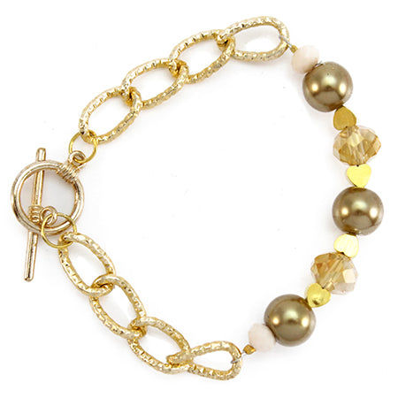 Pulsera Marfil/Oro Con Cadena
