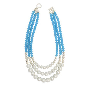 Collar Blanco-Plata Azul Con Perlas