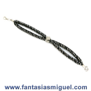 Pulsera Con Malla Oro Negro Y Dije Perla Cristal