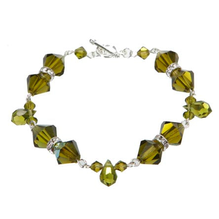Pulsera Con Cuenta Cristal Preciosa Verde Olivo
