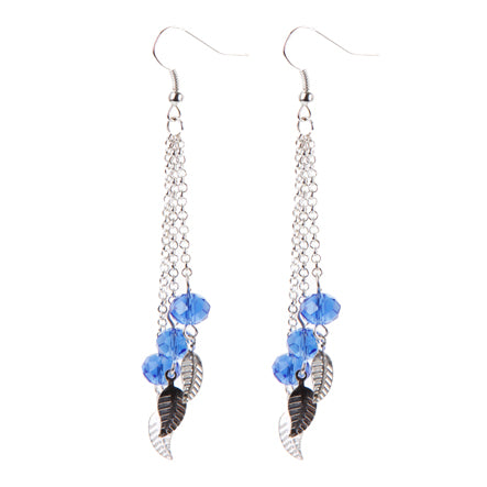 Aretes Largos De Cadena Con Dijes De Hoja Y Rondeles Zafiro