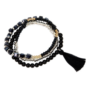 Pulsera Negro-Plata Con Borla