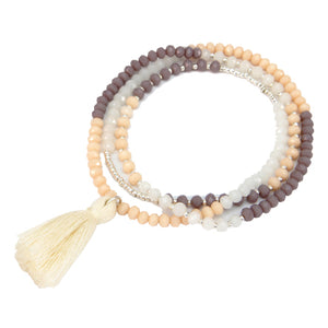Pulsera De Rondel Marfil-Blanco-Morado
