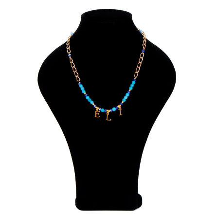Collar Con Nombre Eli De Cadena Y Rondeles Azules