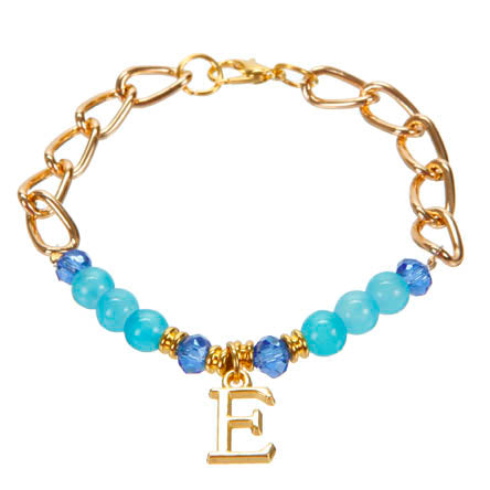 Pulsera Azul Con Cadena Y Dije De Letra