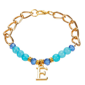Pulsera Azul Con Cadena Y Dije De Letra