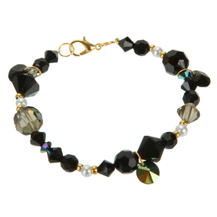 Pulsera Cuenta Preciosa Negro, Humo Y Perla