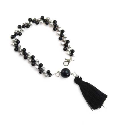 Pulsera Negro-Plata Con Borla