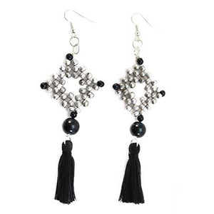 Aretes Chaquira Plata Negro
