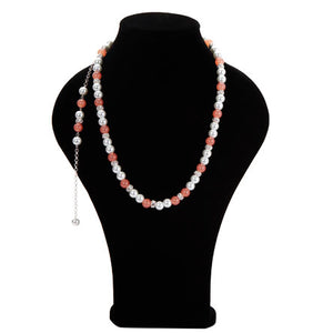 Collar Perlas Blancas Y Coral Con Rondel Cristal