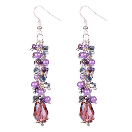 Aretes Largo Lavanda Con Cristal Gota