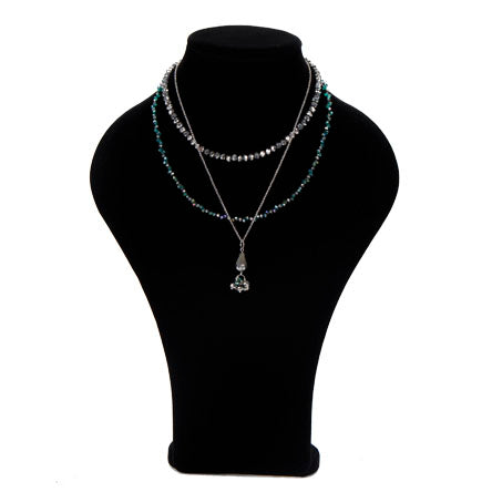 Collar Triple Con Rondeles Y Gota Plata/Jade
