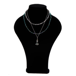Collar Triple Con Rondeles Y Gota Plata/Jade