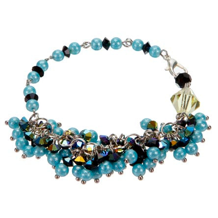 Pulsera Azul Con Perlas Y Cristales