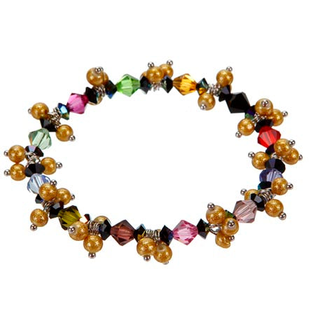 Pulsera Con Cristales De Colores Y Perlas Oro