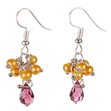 Aretes De Perlas Con Cuentas Gota Moradas