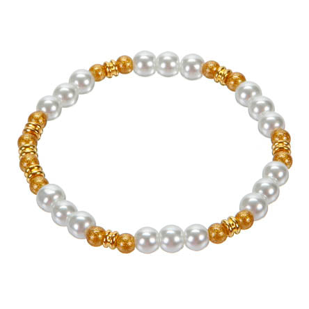 Pulsera Perlas Blanco Y Oro