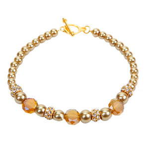 Pulsera Perlas Topacio Con Cristales Miel