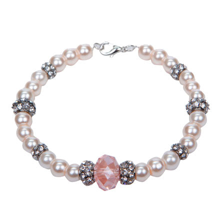Pulsera De Perlas Rosa Con Rondeles De Piedra