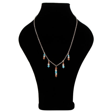 Collar De Cadena Plata Con Perlas Destello Azul-Café